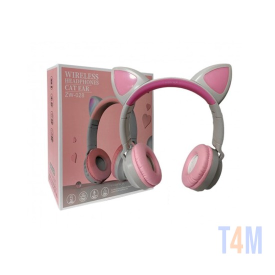 AURICULAR BLUETOOTH INALÁMBRICO CAT EAR ZW-028 BLANCO Y ROSA